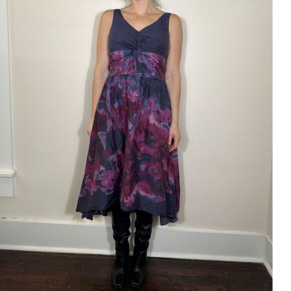 Lela Rose x Target Dress Purple Floral Watercolor Silk Blend Asymmetrical Sz 12 - Picture 2 of 6